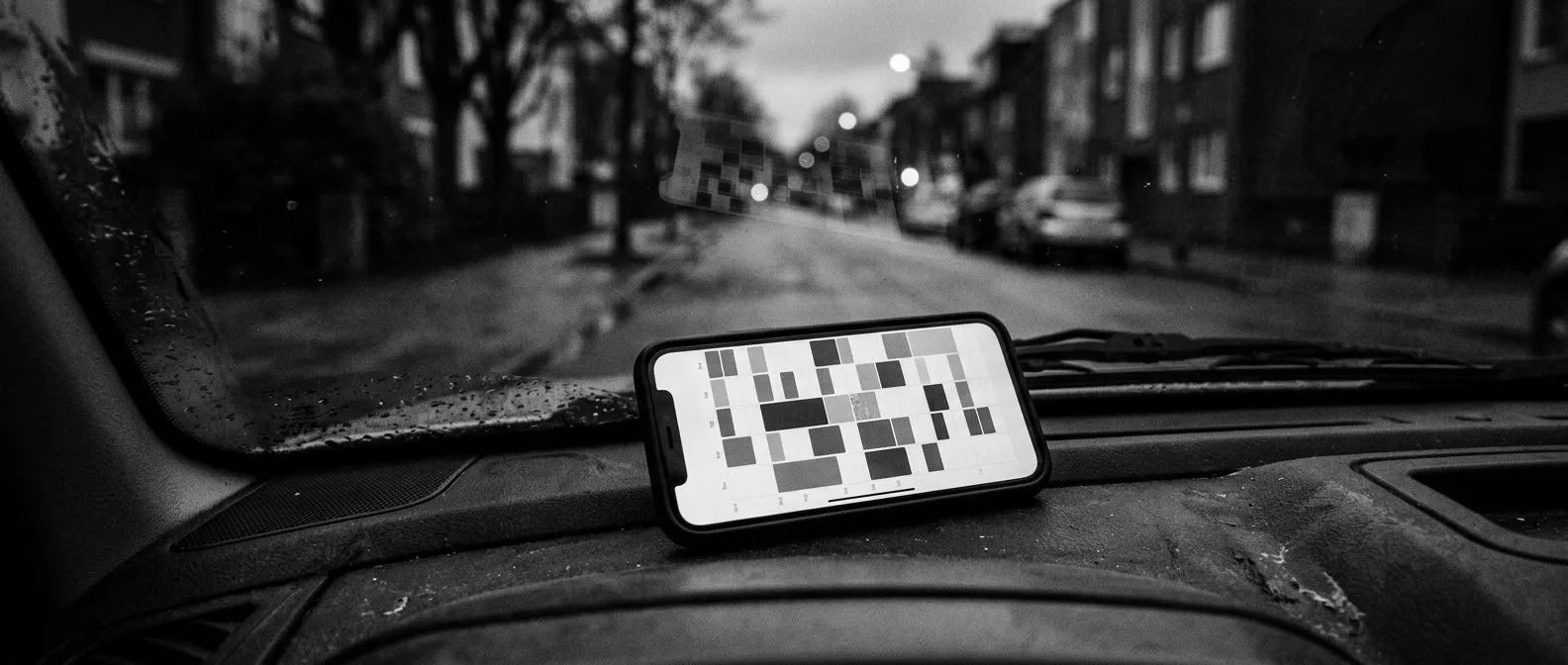 Phone on a car dashboard showing an inspection booking