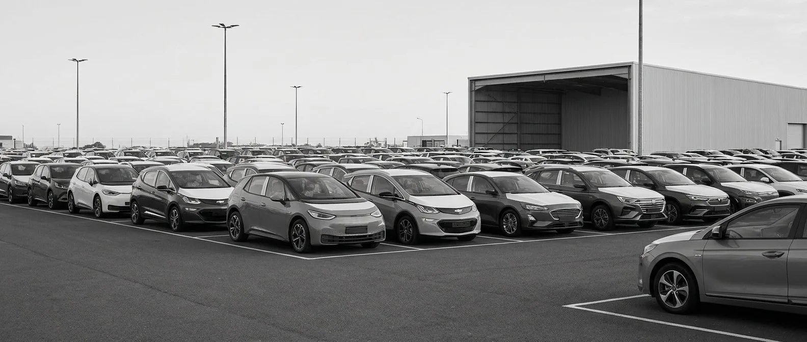Rows of used electric vehicles in a wholesale yard in south east Melbourne