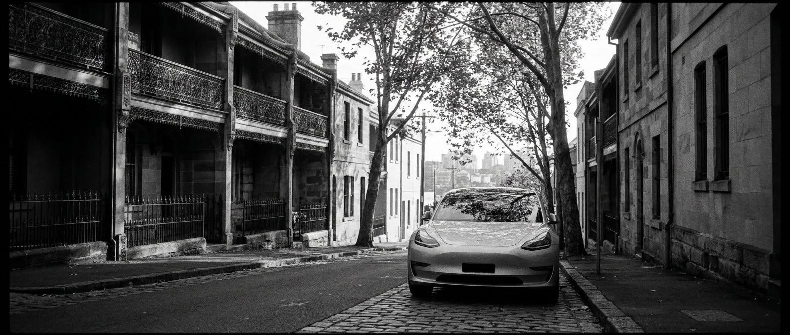 Electric car parked on an inner-Sydney terrace street