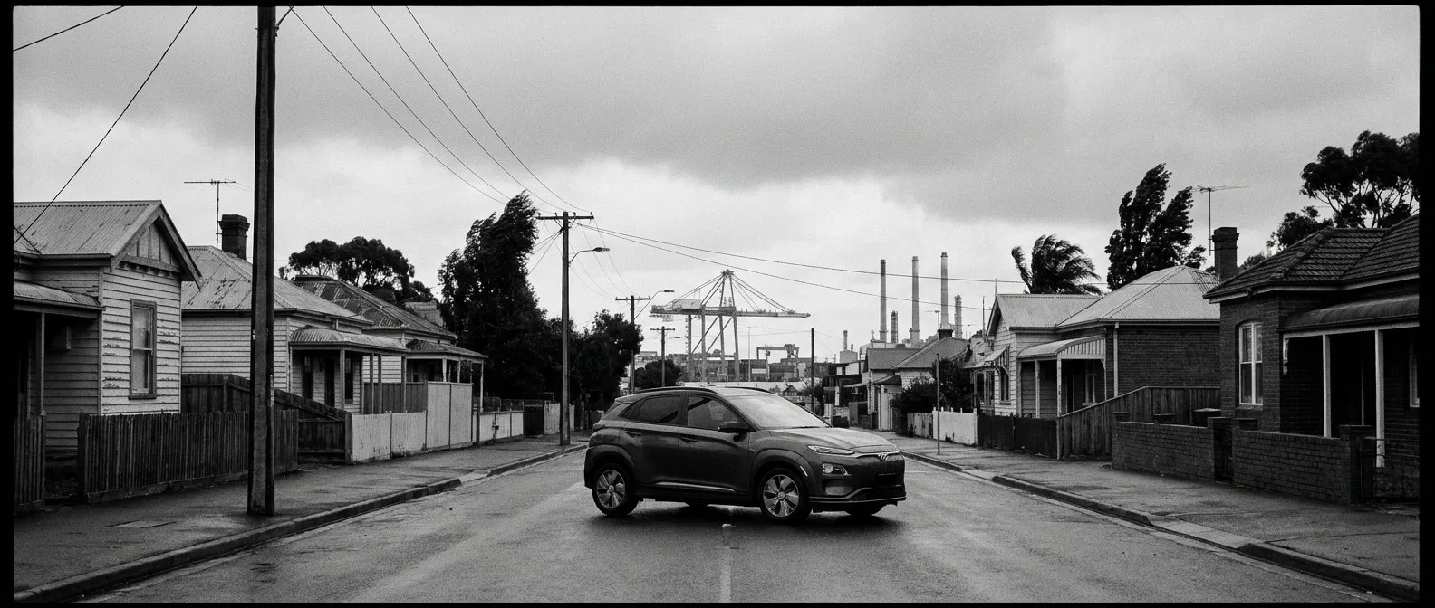 Electric car on a street in Melbourne’s western suburbs