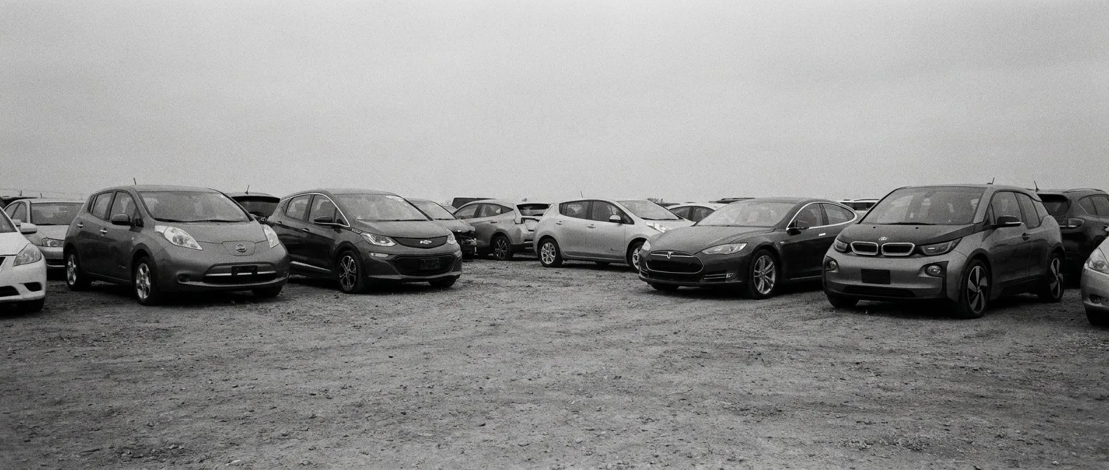 A range of used electric vehicles parked in a row